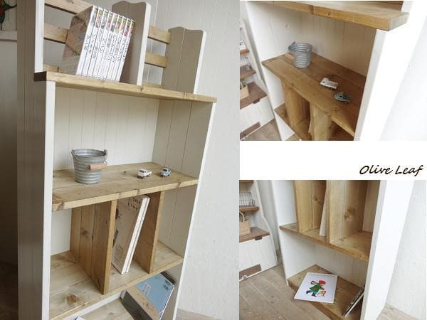 サイズオーダー可！スリム仕切り4段ラック○シャビーホワイト天然木