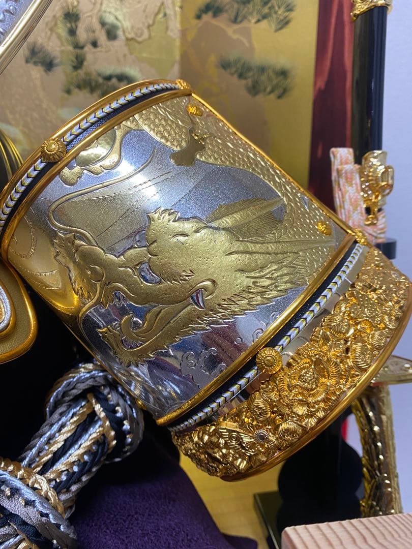 東京久月　五月人形　家紋付き着用兜飾り収納セット・着用できる兜