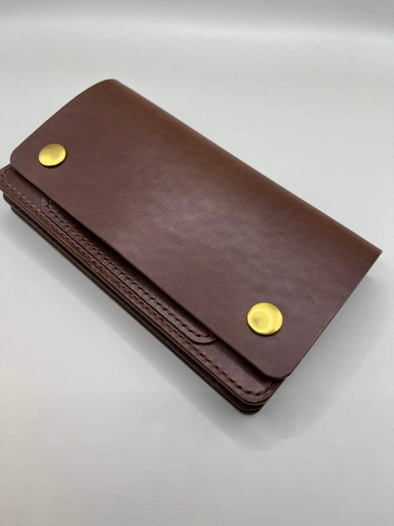 【値下げ】トラッカーウォレット　ホースバット MARYAM社② MTW-001 2層 MARYAM Horse butt 顔料茶芯黒 経年変化 ・シニュー