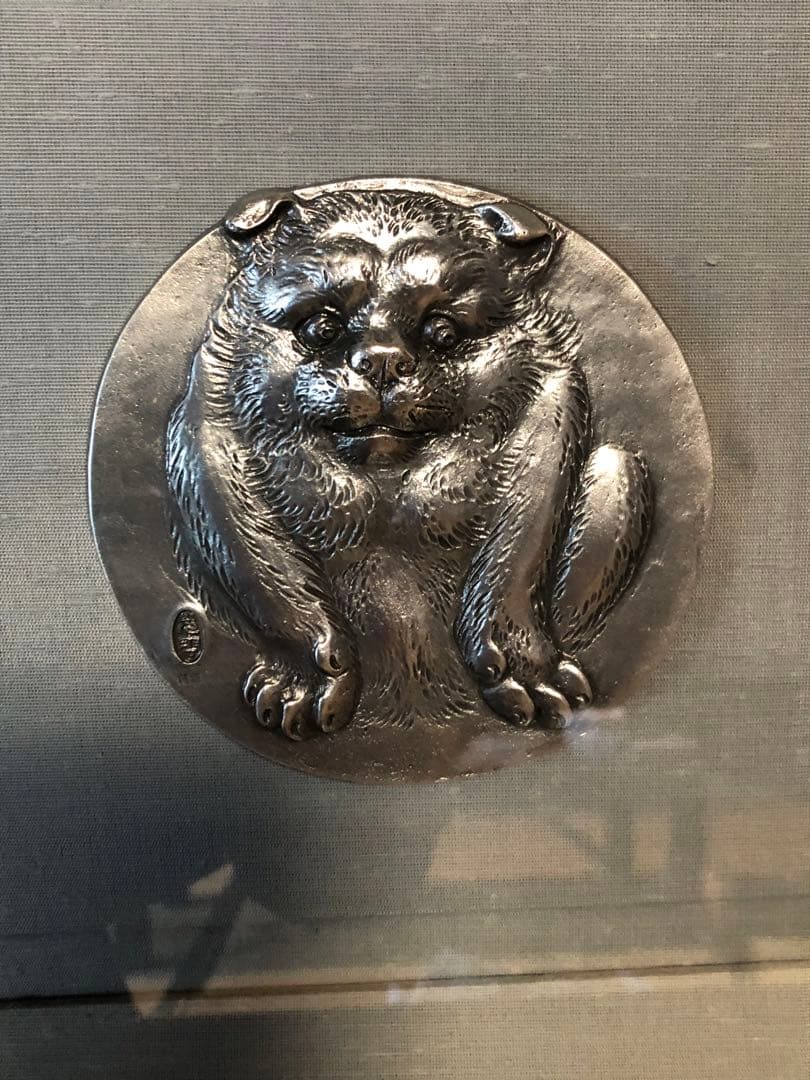 高村光雲　「福犬」純銀レリーフ額装