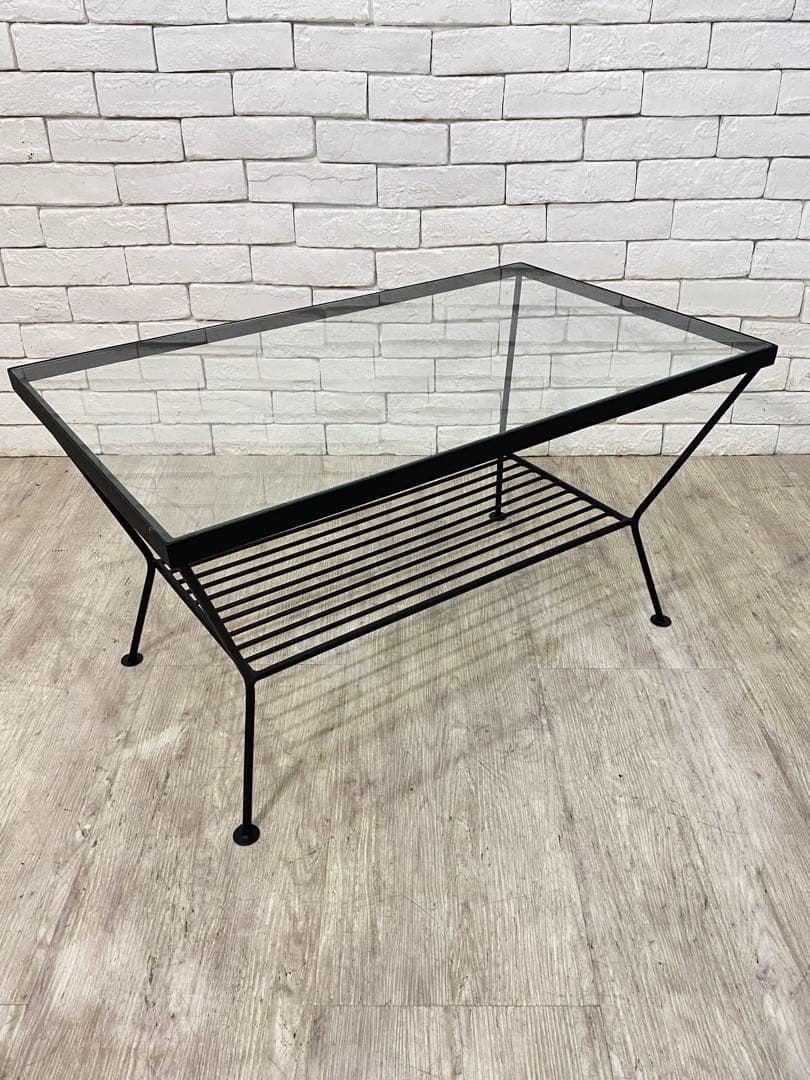 ②【東京都内23区配送無料】ウニコ　テーブル　ガラス　アイアン ロー　ナイト　棚