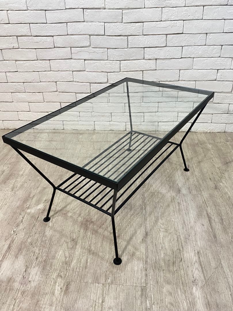 ②【東京都内23区配送無料】ウニコ　テーブル　ガラス　アイアン ロー　ナイト　棚