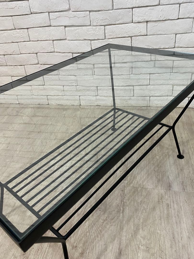 ②【東京都内23区配送無料】ウニコ　テーブル　ガラス　アイアン ロー　ナイト　棚