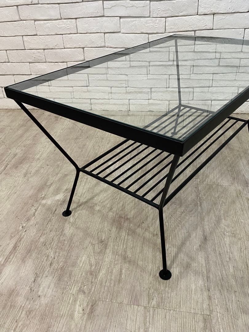 ②【東京都内23区配送無料】ウニコ　テーブル　ガラス　アイアン ロー　ナイト　棚