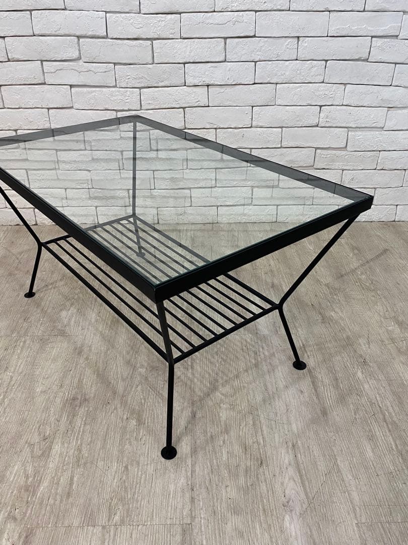 ②【東京都内23区配送無料】ウニコ　テーブル　ガラス　アイアン ロー　ナイト　棚