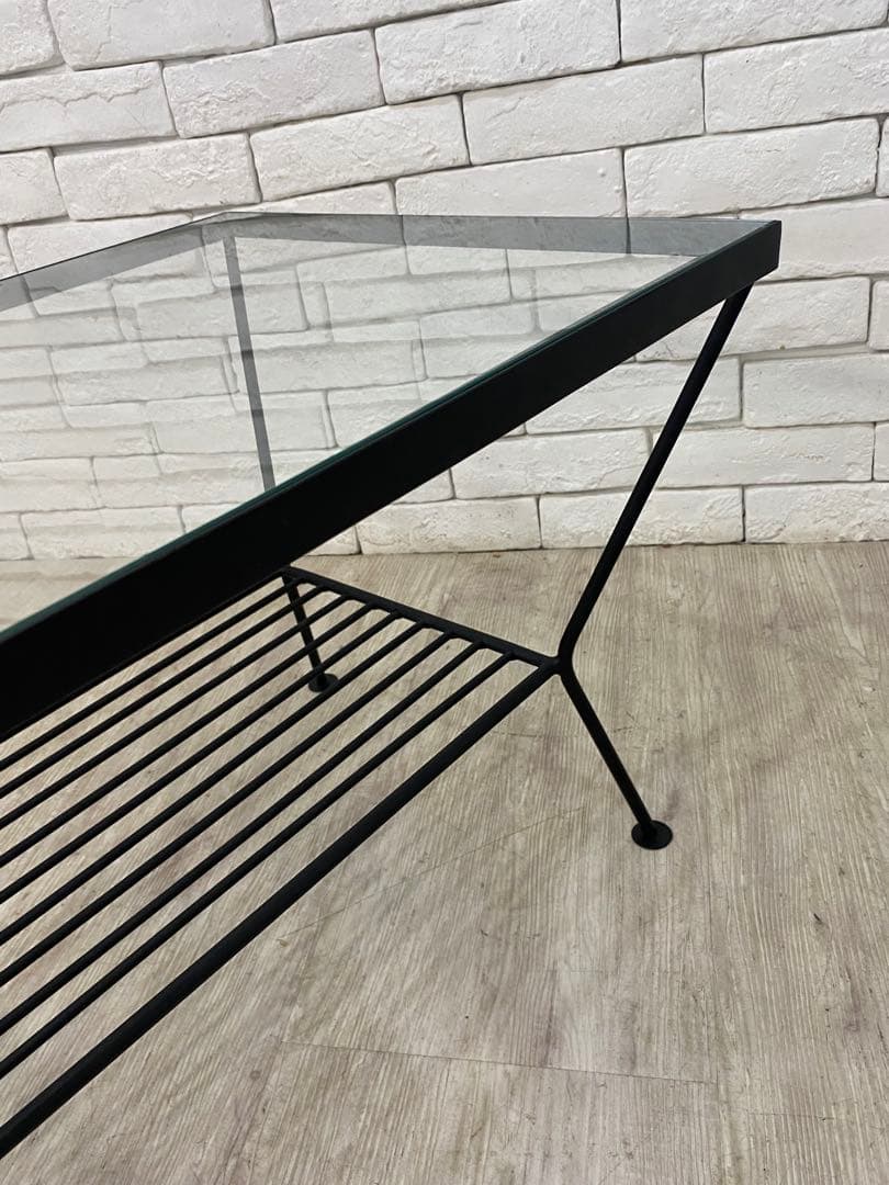 ②【東京都内23区配送無料】ウニコ　テーブル　ガラス　アイアン ロー　ナイト　棚