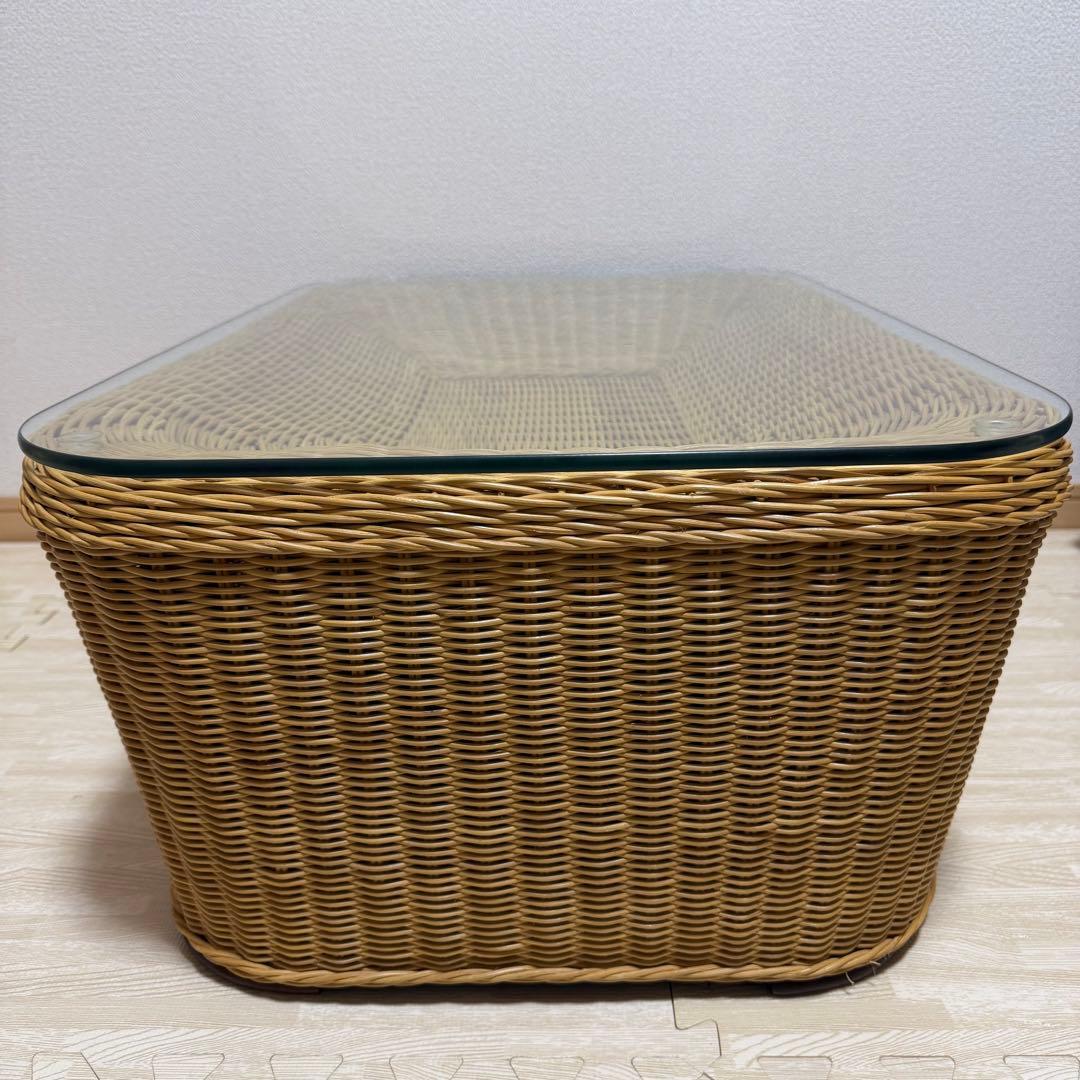 ラタン ガラステーブル 籐 ローテーブル