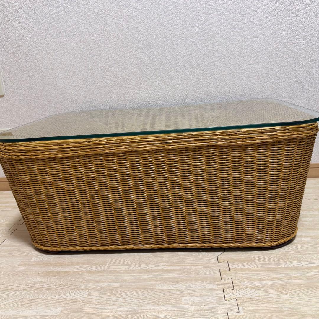 ラタン ガラステーブル 籐 ローテーブル