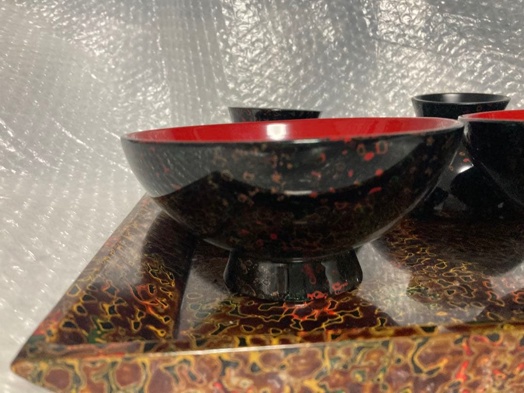 伝統工芸津軽漆 手描き桜汁椀 お盆