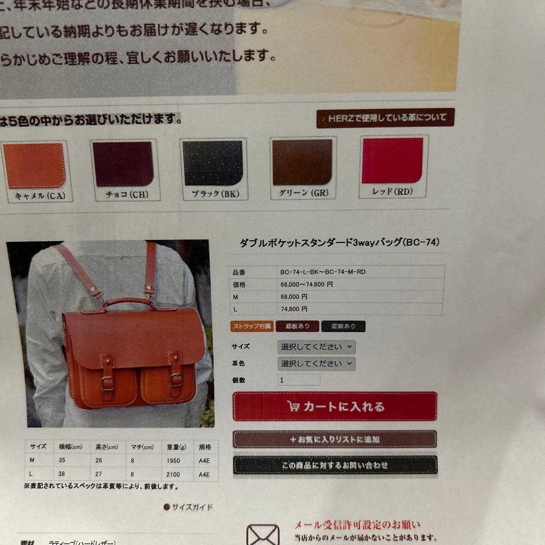 HERZヘルツ　ダブルポケットスタンダード3wayバッグ