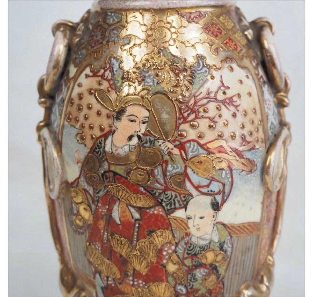 送料無料 明治期 薩摩焼 色絵金彩人物図花瓶 - メルカリ