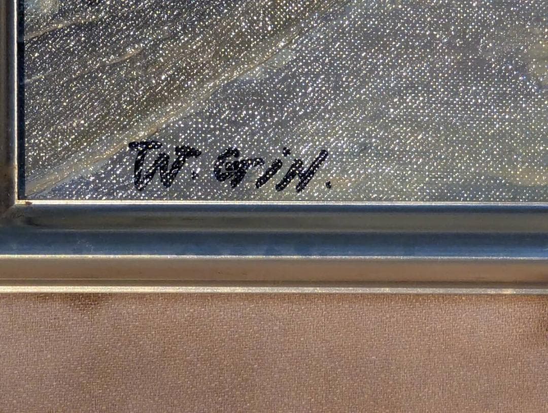 【真作】絵画　油彩8号　万里の長城を望む雄大な山岳風景　歴史遺産　Y182