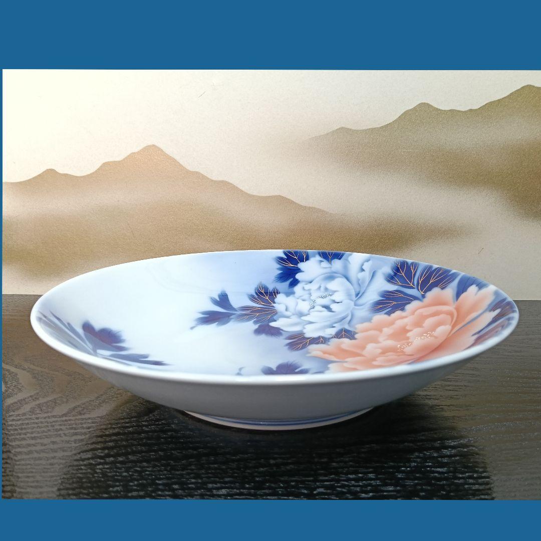 AN45 有田焼 深川製 染付 平鉢 染錦牡丹絵 栞 共箱 未使用 - メルカリ