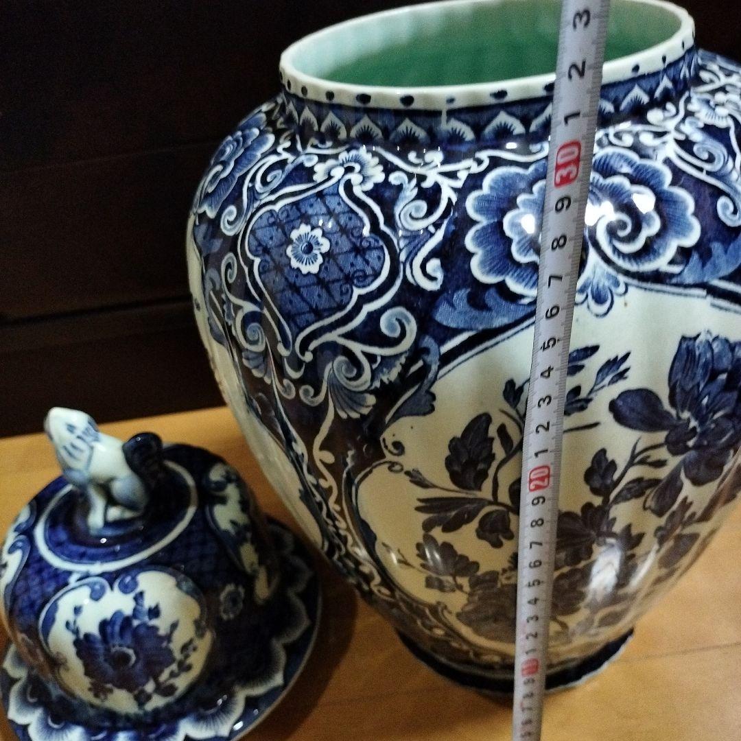 デルフトブルー ジンジャー；ロイヤルスフィンクスのフ−ドック壷、花