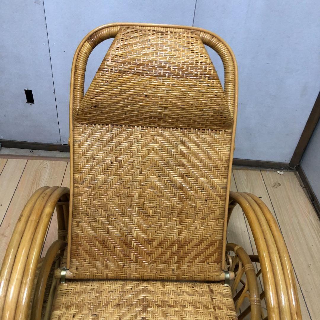 昭和レトロ ラタンリクライニングチェア オットマン付き 250717