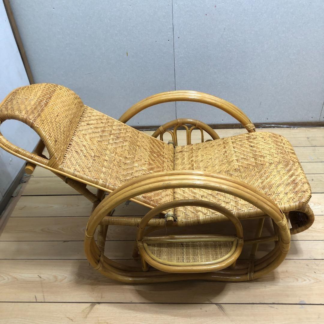 昭和レトロ ラタンリクライニングチェア オットマン付き 250717