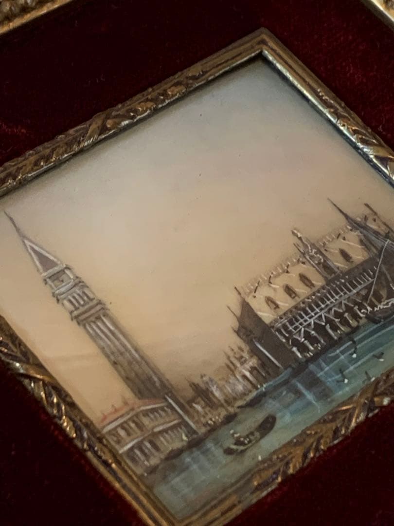 デンマーク雑貨　アンティークのベネツィアの風景が細かく描かれた趣の有る小さな額！