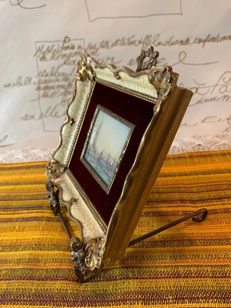 デンマーク雑貨　アンティークのベネツィアの風景が細かく描かれた趣の有る小さな額！