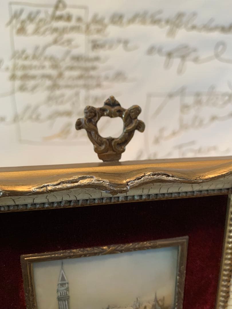 デンマーク雑貨　アンティークのベネツィアの風景が細かく描かれた趣の有る小さな額！