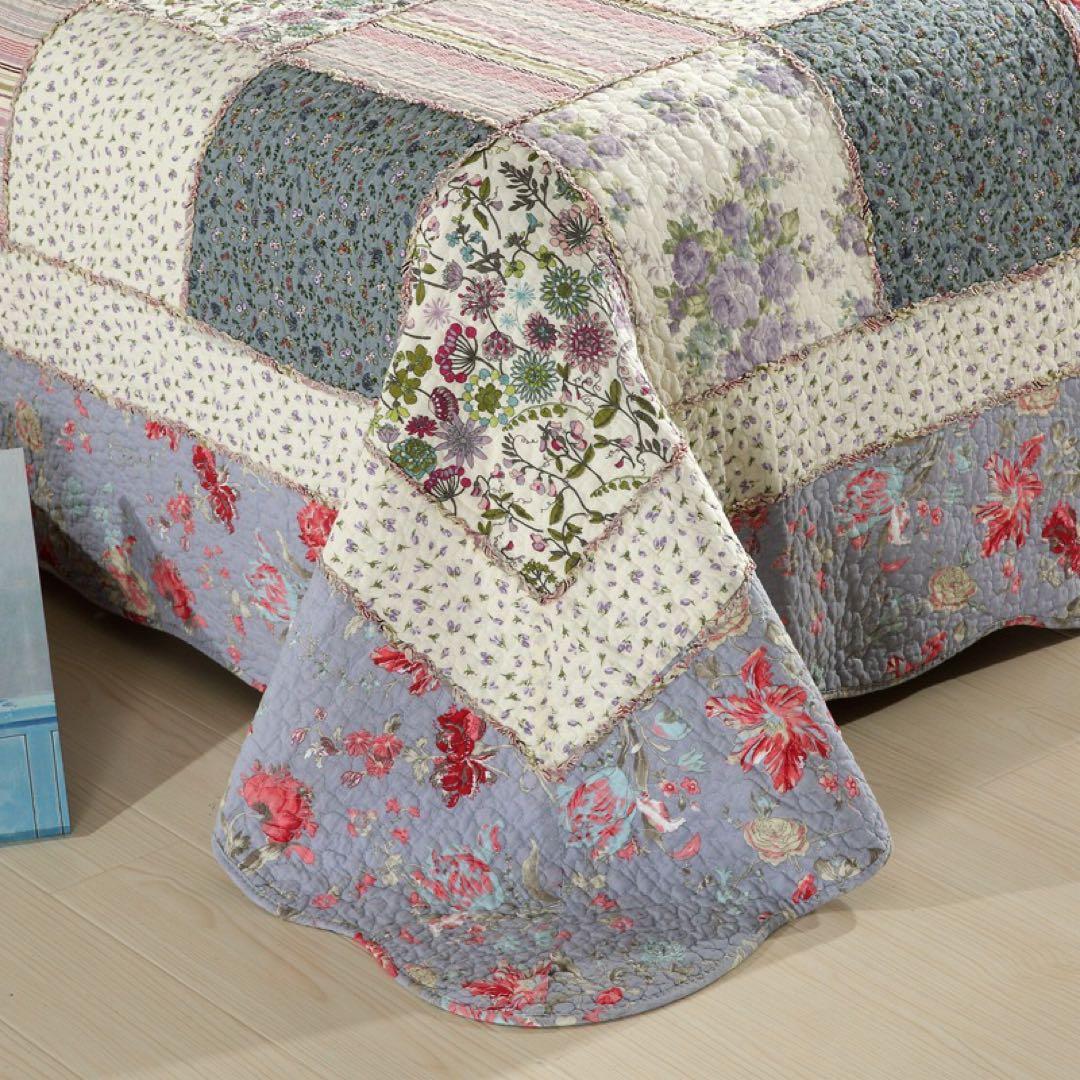 キルトベッドカバー3点セット綿マルチカバー キルティング 3929