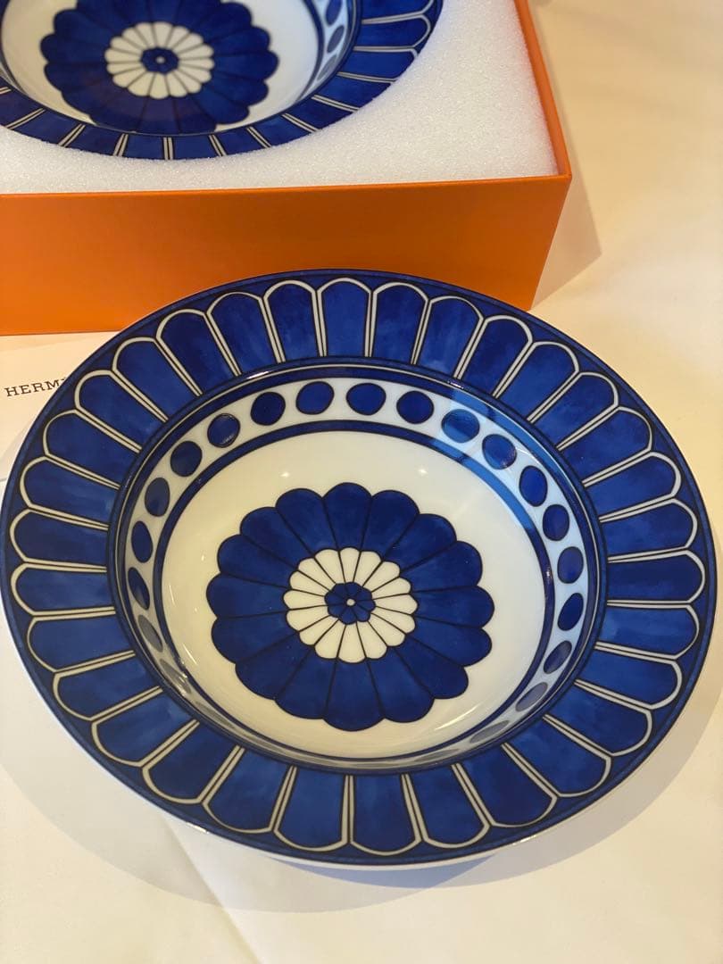 【ギフト包装可】⭐︎新品⭐︎ エルメス　ブルーダイユール　パスタプレート　2枚set