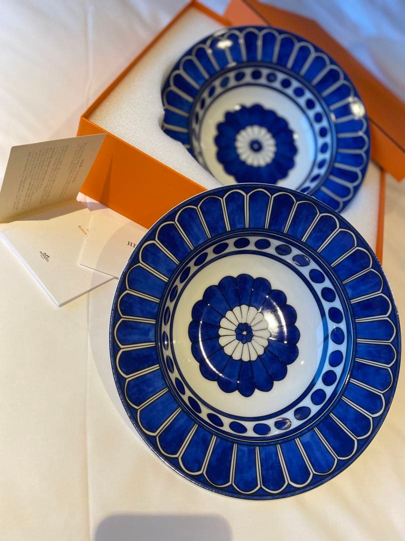 【ギフト包装可】⭐︎新品⭐︎ エルメス　ブルーダイユール　パスタプレート　2枚set