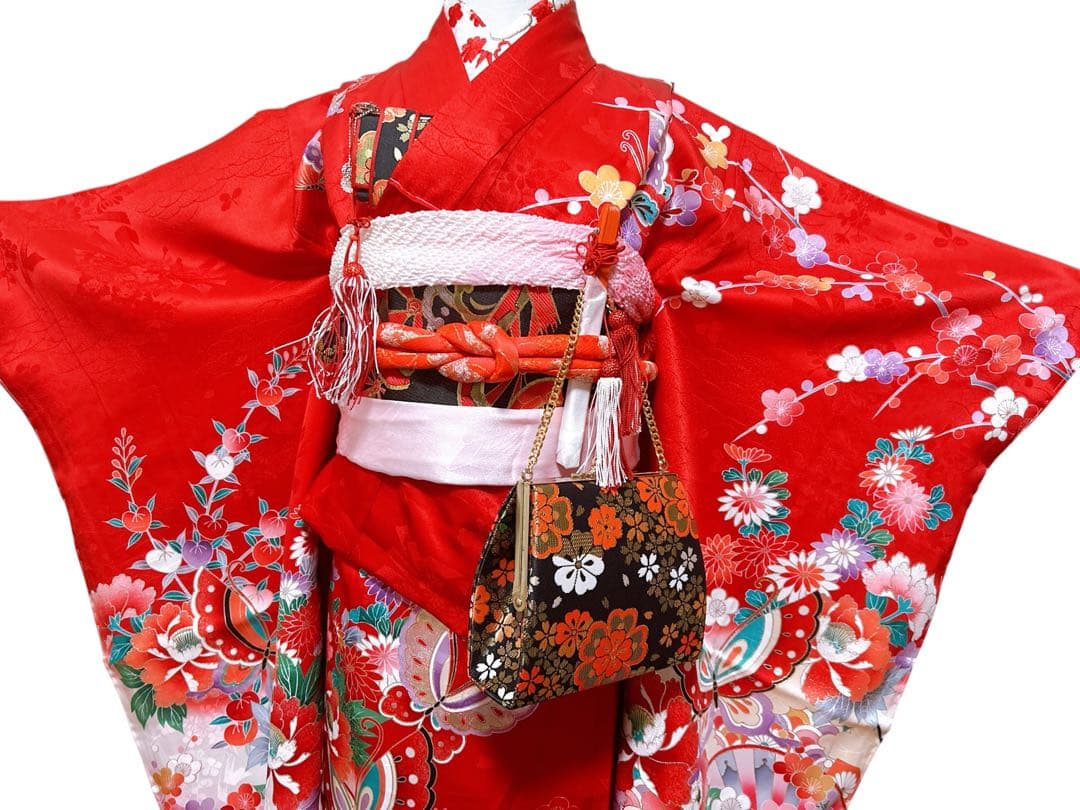 王道!!正絹赤系♡七五三　7歳　女の子　フルセット　一式　黒