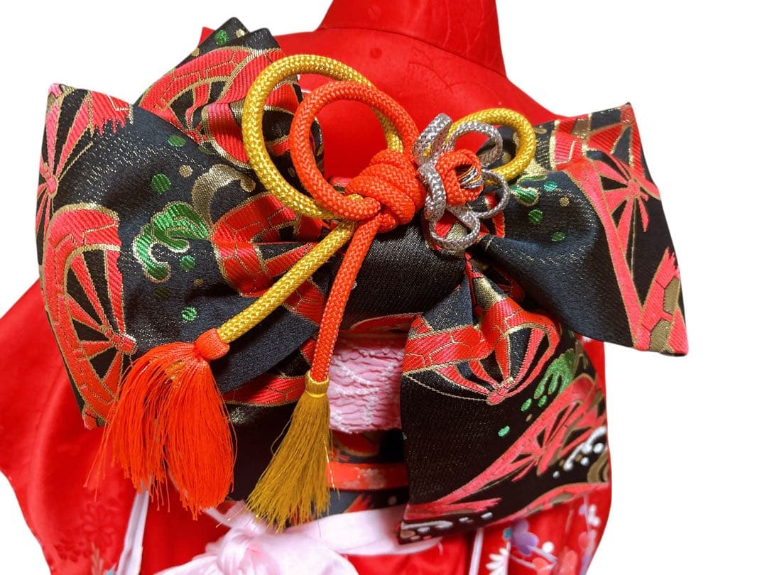 王道!!正絹赤系♡七五三　7歳　女の子　フルセット　一式　黒