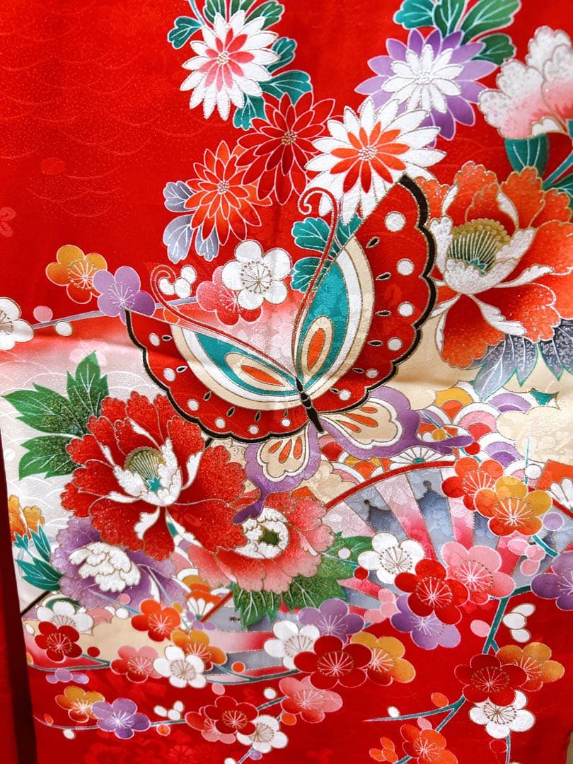 王道!!正絹赤系♡七五三　7歳　女の子　フルセット　一式　黒