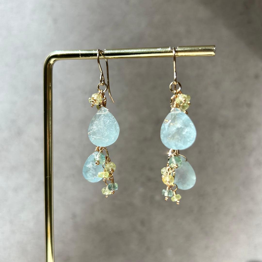 希少✳︎シンデレラアクアマリン　クリソベリル　14kgf　天然石ピアス