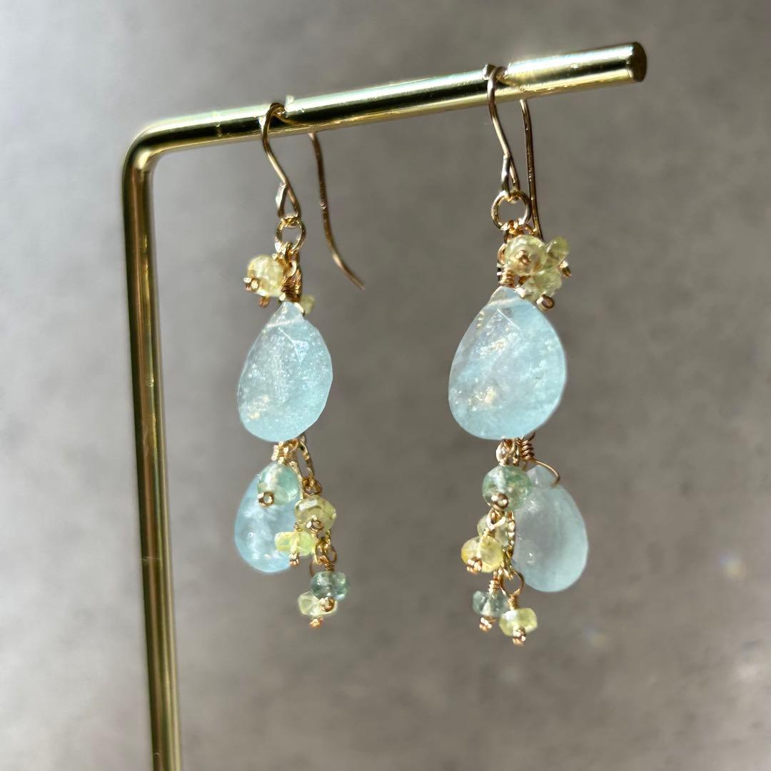 希少✳︎シンデレラアクアマリン　クリソベリル　14kgf　天然石ピアス