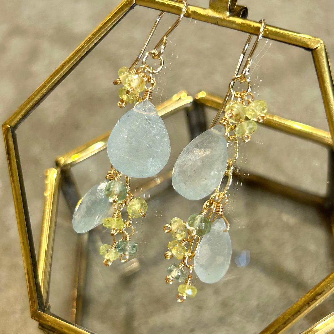 希少✳︎シンデレラアクアマリン　クリソベリル　14kgf　天然石ピアス