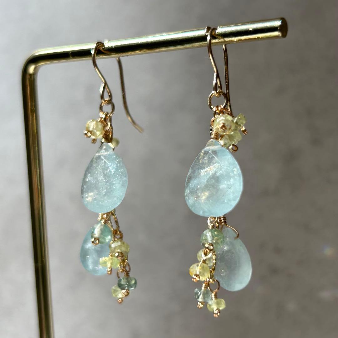 希少✳︎シンデレラアクアマリン　クリソベリル　14kgf　天然石ピアス