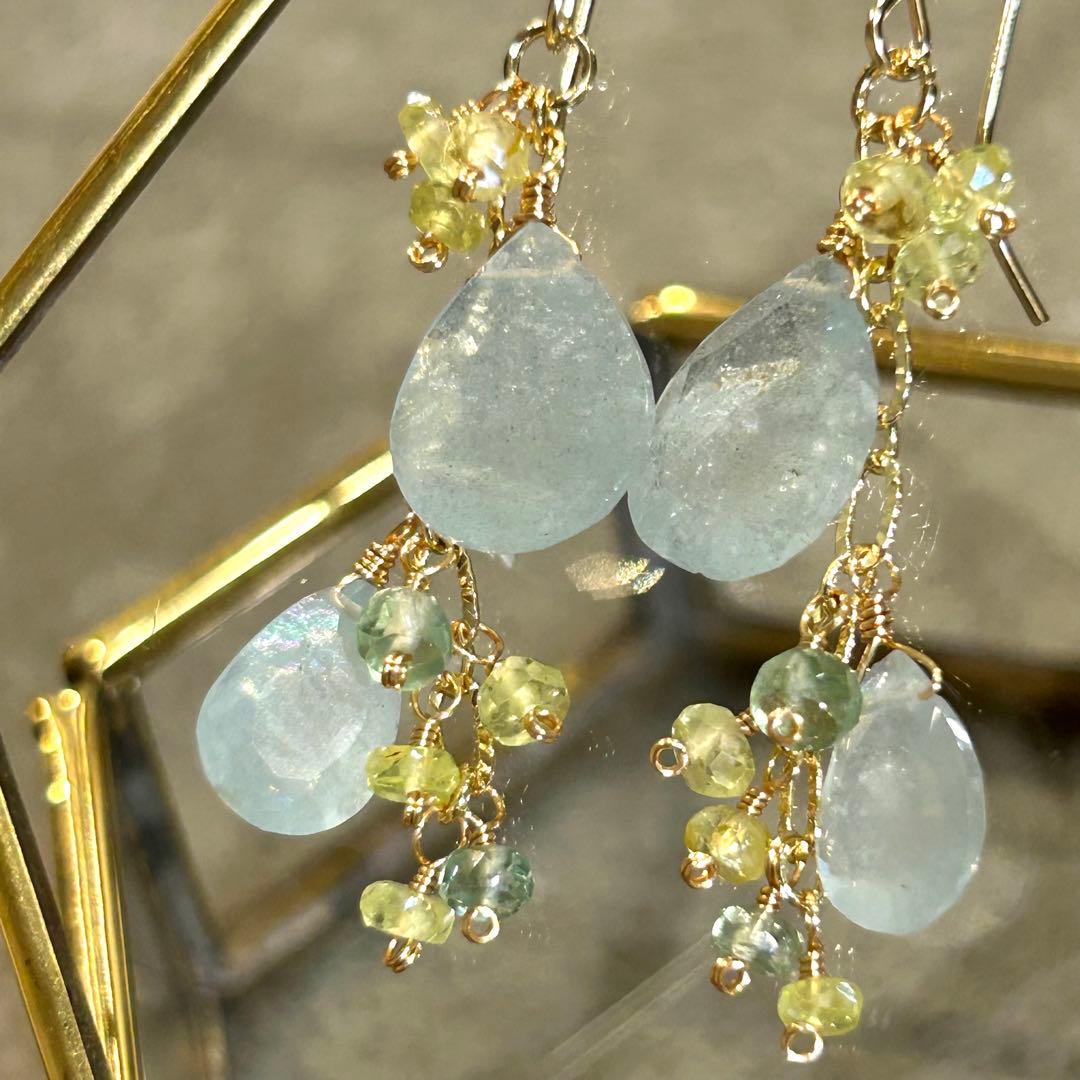 希少✳︎シンデレラアクアマリン　クリソベリル　14kgf　天然石ピアス