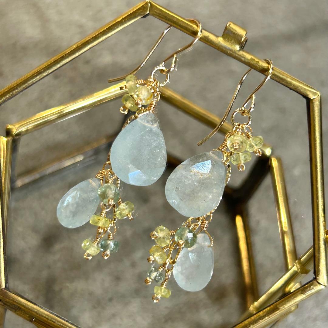 希少✳︎シンデレラアクアマリン　クリソベリル　14kgf　天然石ピアス