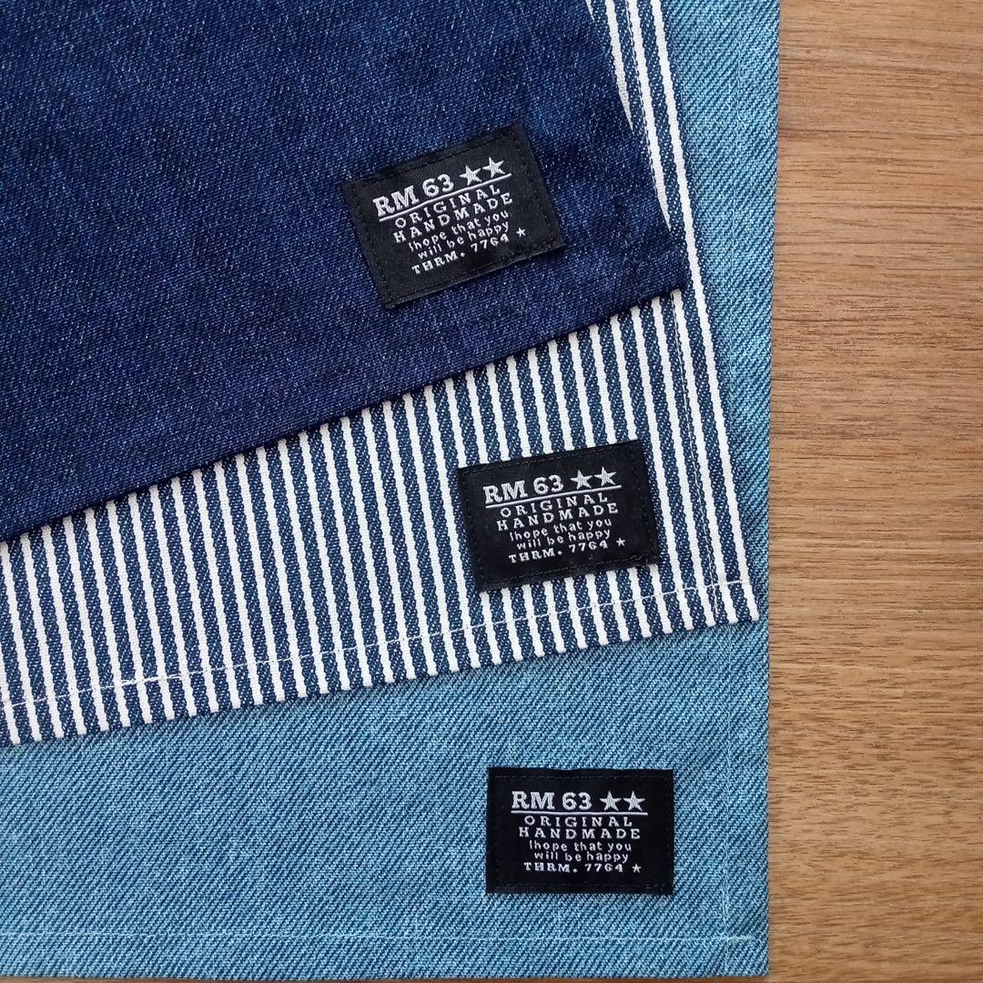 ランチョンマット ナフキン デニム調 明青 ヒッコリー紺 濃青 黒星タグ