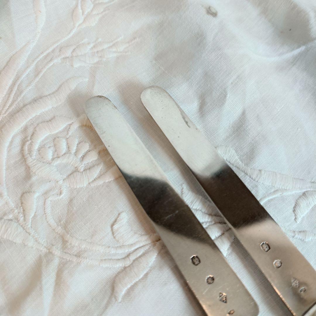 フランス製　純銀　シルバー800 ティーナイフ　マザーオブパール　白蝶貝　2本組