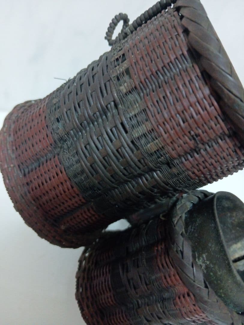 江戸時代武家旧家蔵出古銅製編込み細工茶道具置物アンティーク飾りコレクション