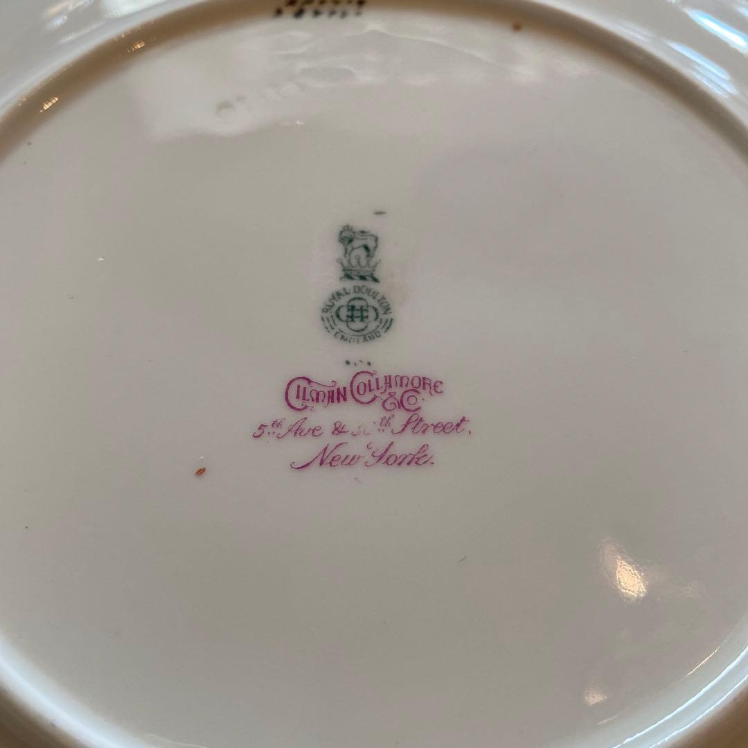 【古ロイヤルドルトン】金彩 手描き皿 ２枚セット「幅広帯にブーケ／コラモア特注」