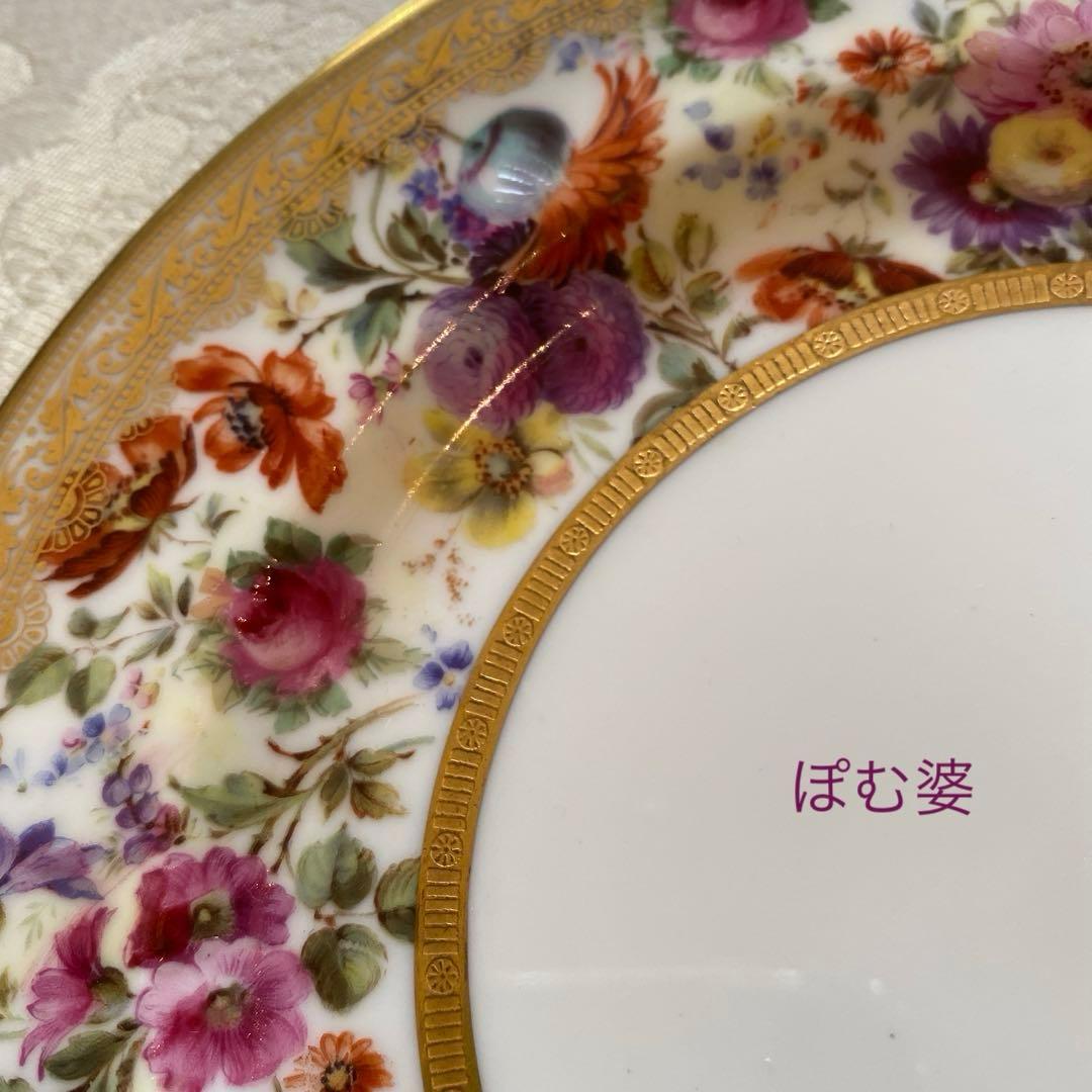 【古ロイヤルドルトン】金彩 手描き皿 ２枚セット「幅広帯にブーケ／コラモア特注」