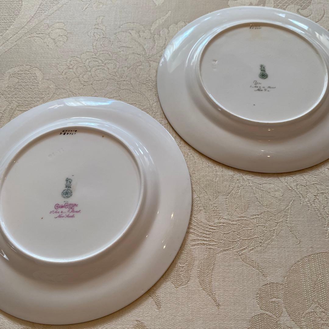 【古ロイヤルドルトン】金彩 手描き皿 ２枚セット「幅広帯にブーケ／コラモア特注」