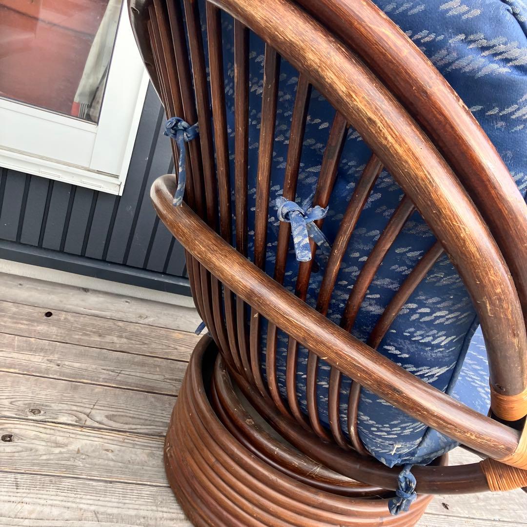 ① 昭和レトロ 回転式ラタンチェア ラウンドソファ エッグチェア アームチェア