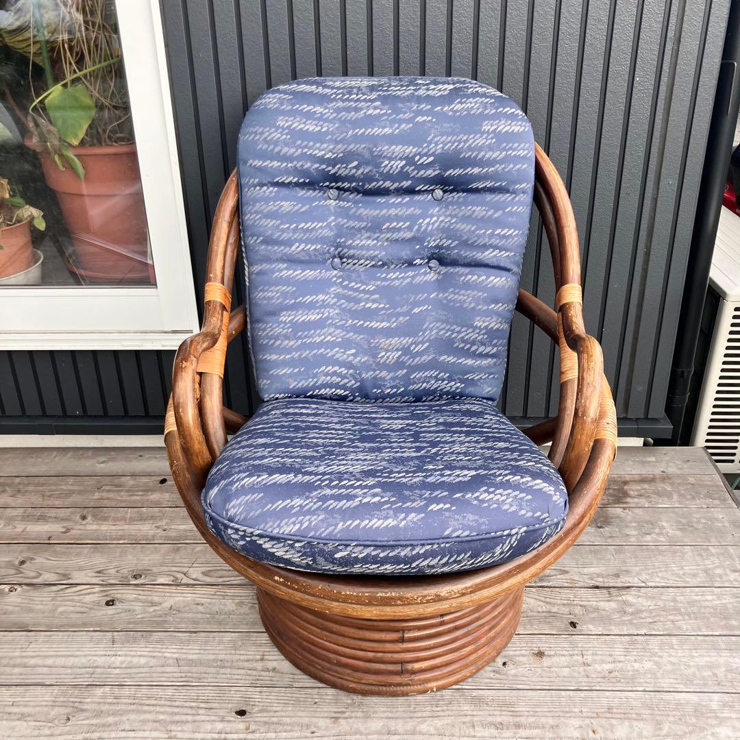 ① 昭和レトロ 回転式ラタンチェア ラウンドソファ エッグチェア アームチェア