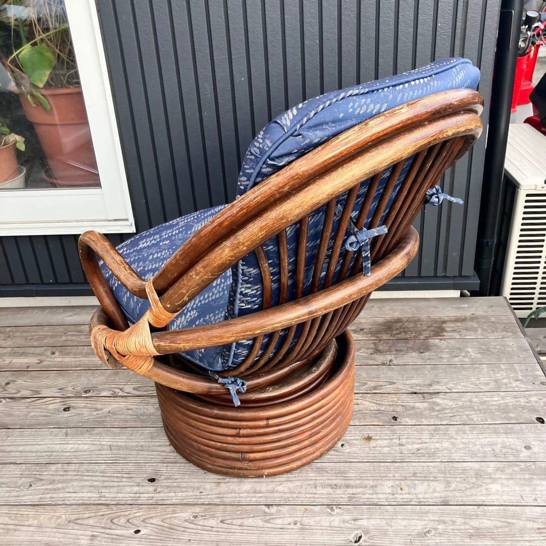 ① 昭和レトロ 回転式ラタンチェア ラウンドソファ エッグチェア アームチェア