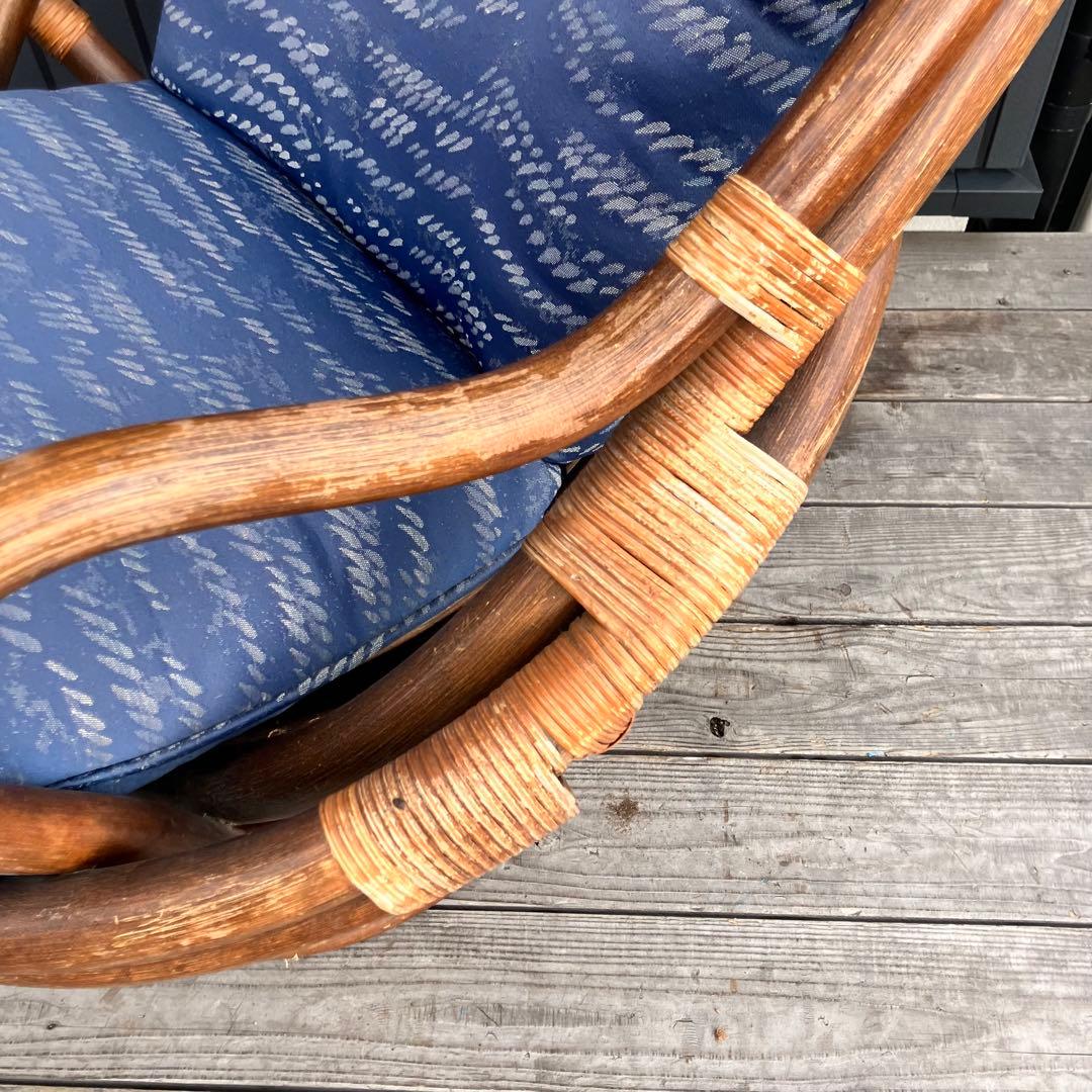 ① 昭和レトロ 回転式ラタンチェア ラウンドソファ エッグチェア アームチェア