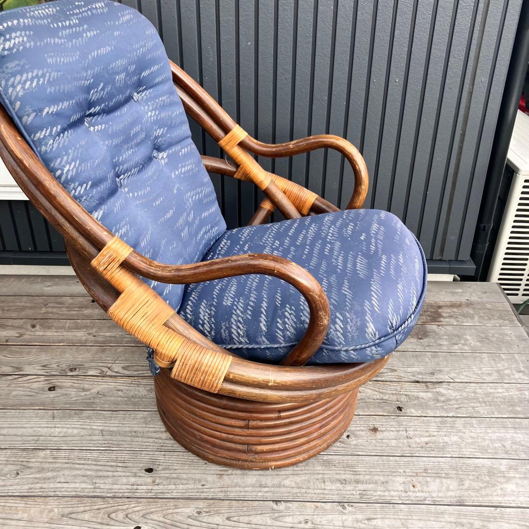 ① 昭和レトロ 回転式ラタンチェア ラウンドソファ エッグチェア アームチェア