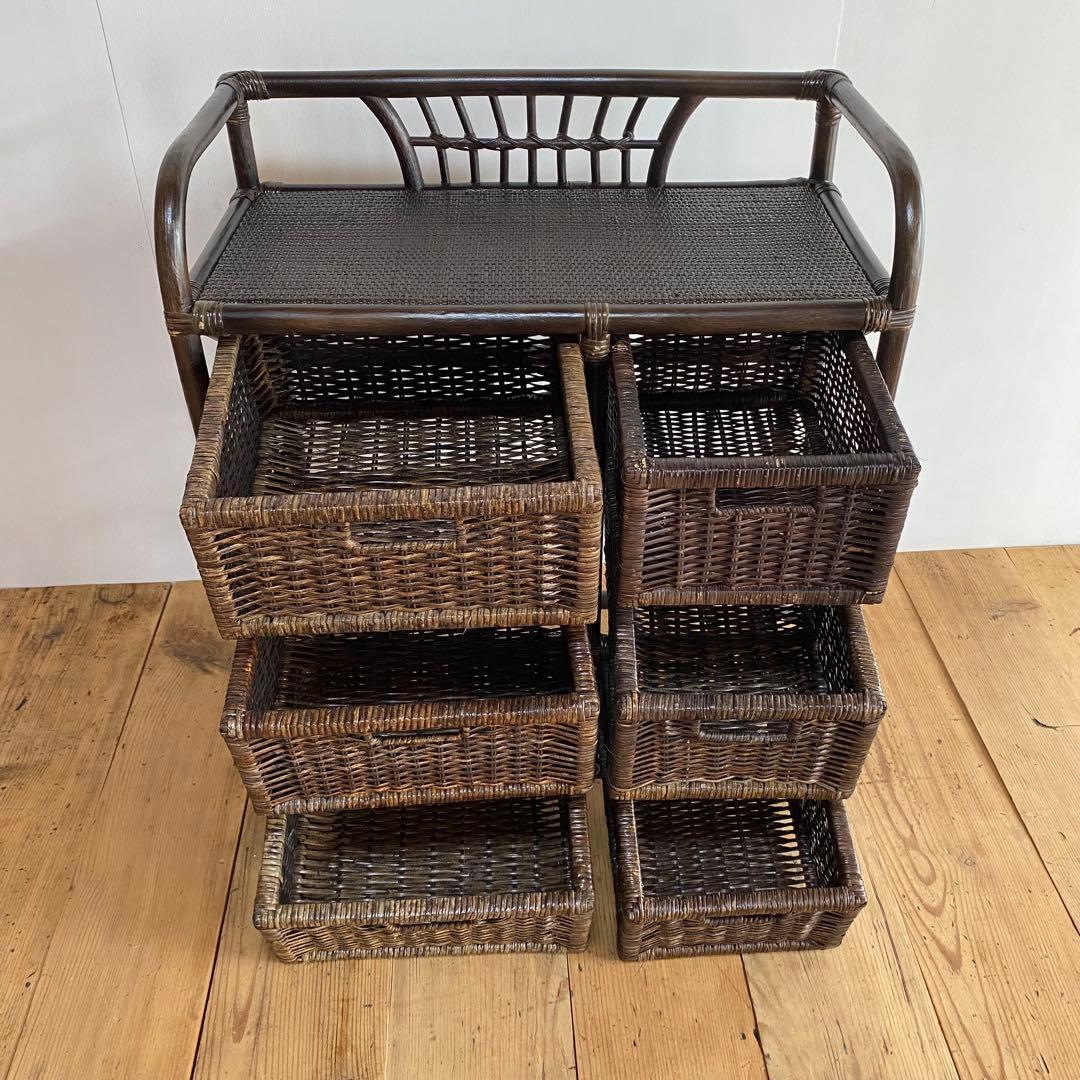 ヴィンテージ ラタン チェスト 藤 6杯 昭和レトロ z737