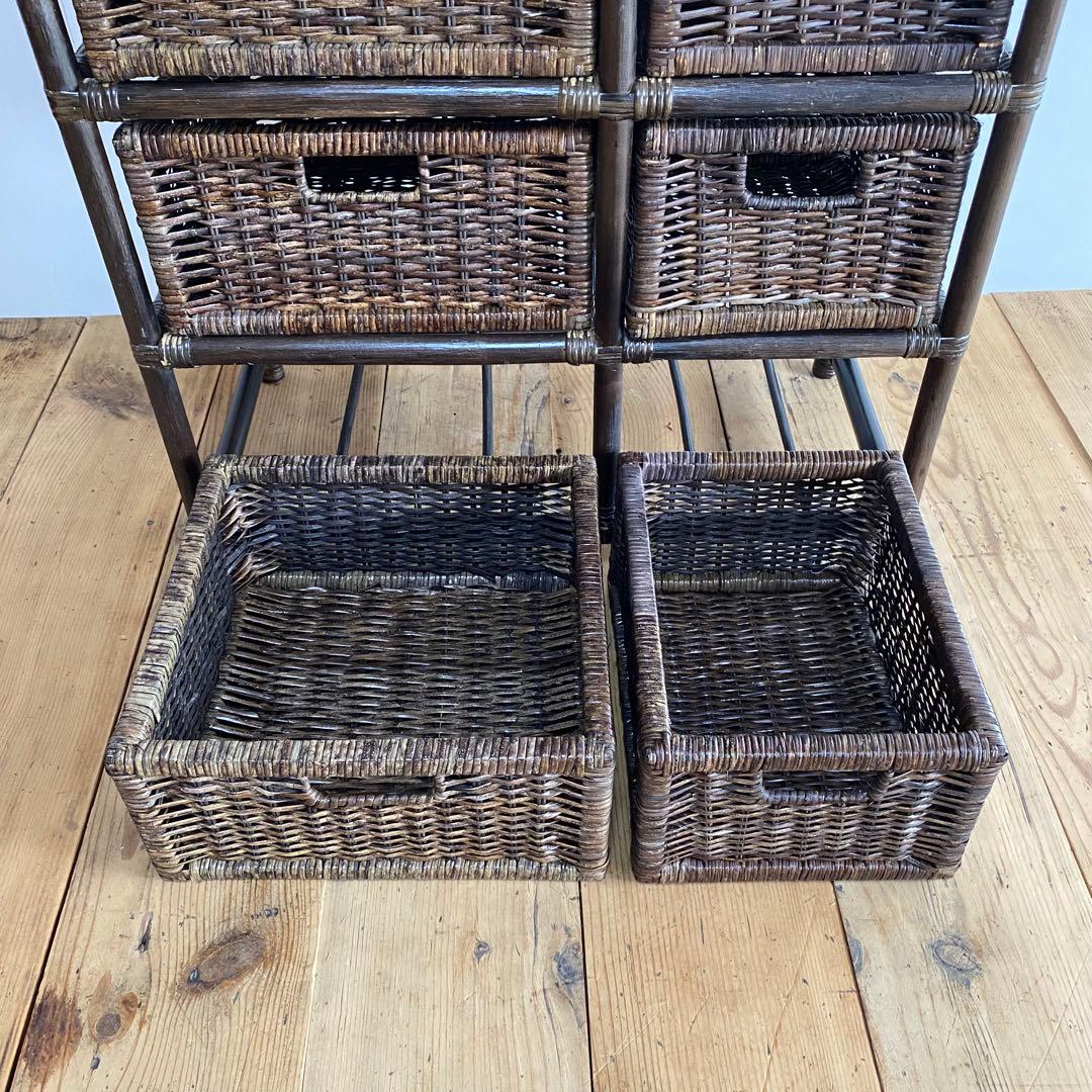 ヴィンテージ ラタン チェスト 藤 6杯 昭和レトロ z737