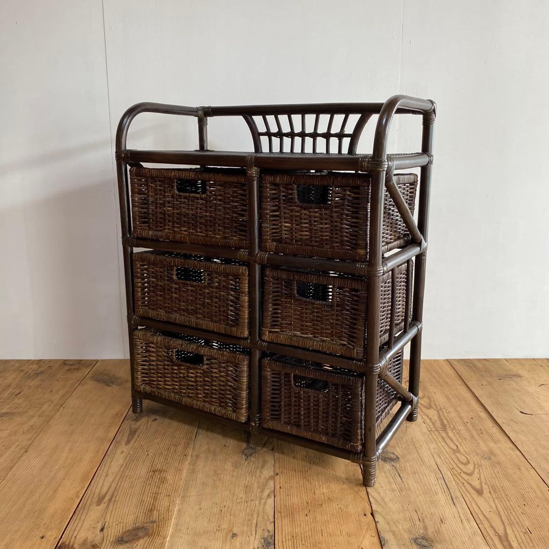 ヴィンテージ ラタン チェスト 藤 6杯 昭和レトロ z737