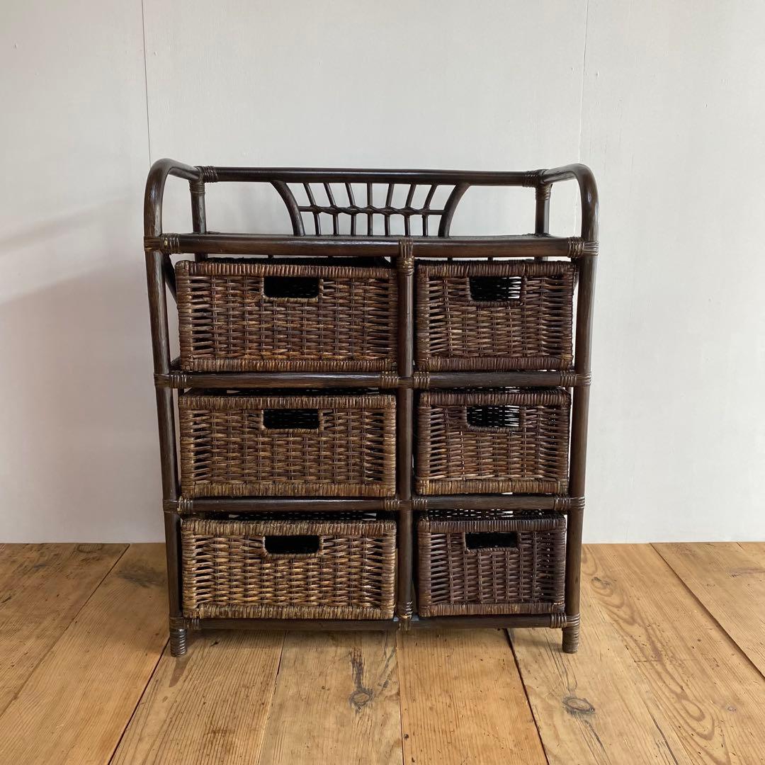 ヴィンテージ ラタン チェスト 藤 6杯 昭和レトロ z737